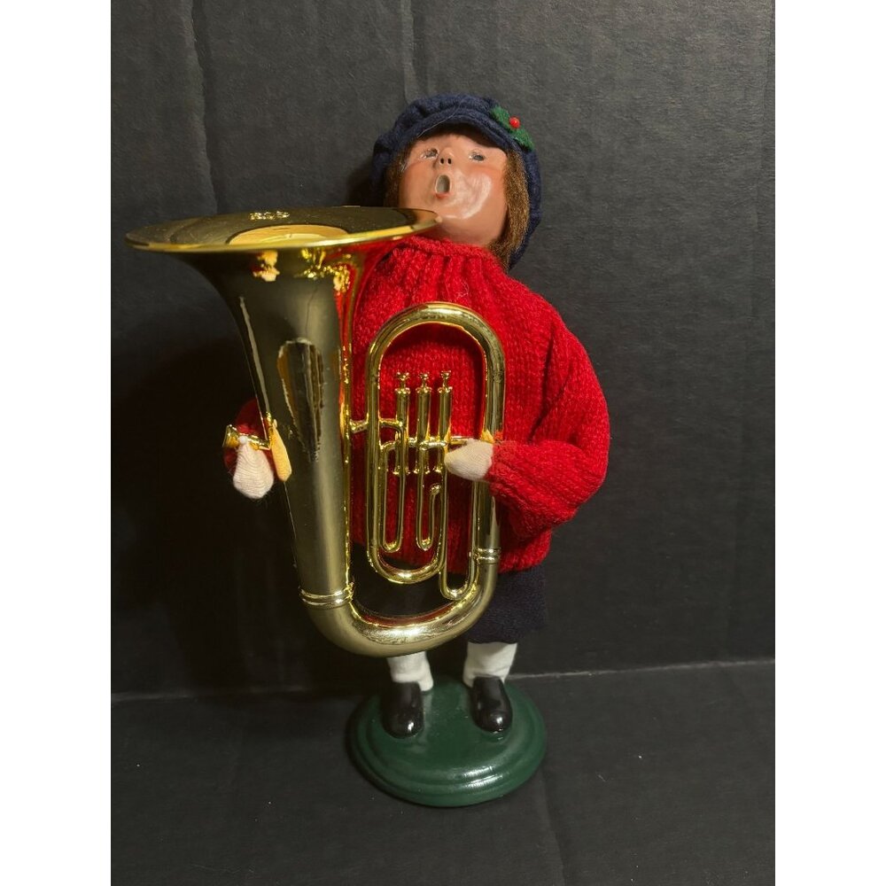 VTG Byers Choice Salvation Army w Tuba Figurine in Red Sweater & Blue Hat